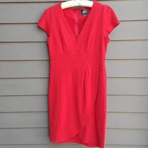 Anthropologie Maeve Red Textured A line Faux Wrap Dress Size Medium